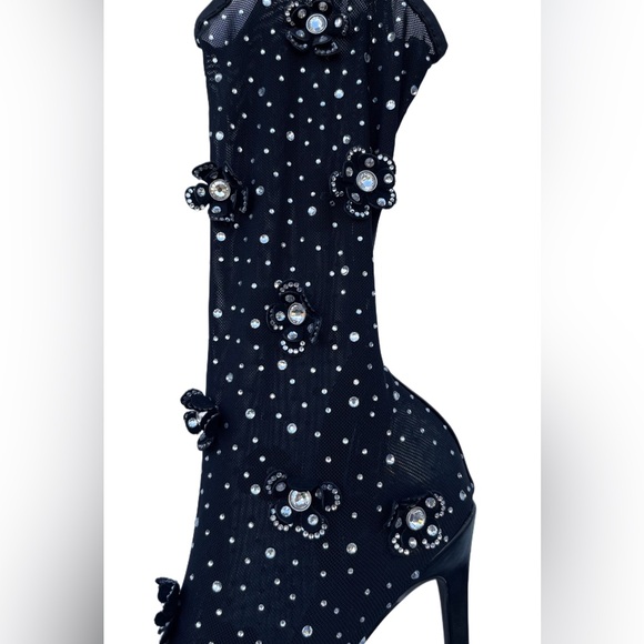Azalea Wang Smarlowe Floral Appliqued Sheer Mesh Mid Calf Booties | Size 8 - Picture 5 of 14
